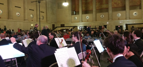 Orchestra performing inside War Memorial