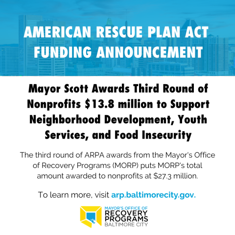 Mayor Scott awards third round of nonprofits $13.8 million to support neighborhood development, youth services, and food insecurity.