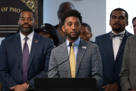 Mayor Brandon M. Scott at podium