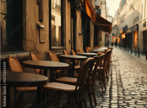 outdoor seating at a restaurant in the city