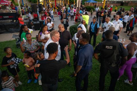 people gathered at a block party or outdoor event