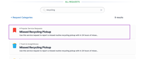 311 missed recycling search page