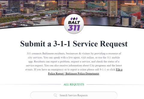 screenshot of 311 service request p