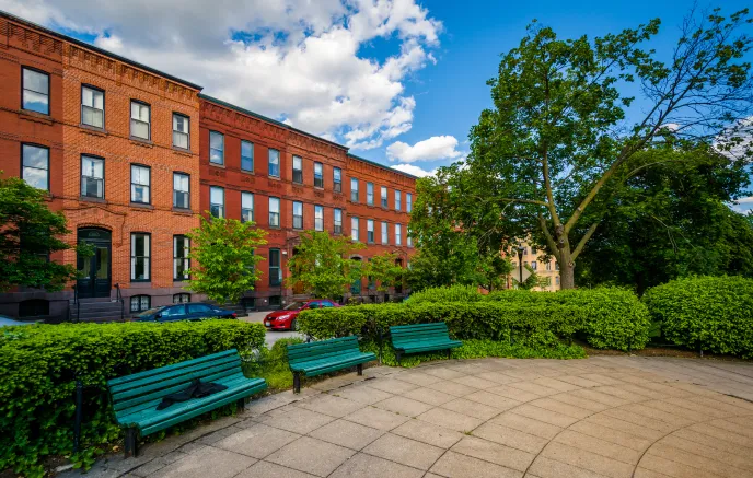 Baltimore City row homes and park
