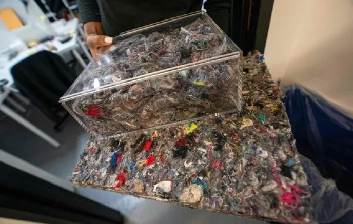 Compressed recycled textile block