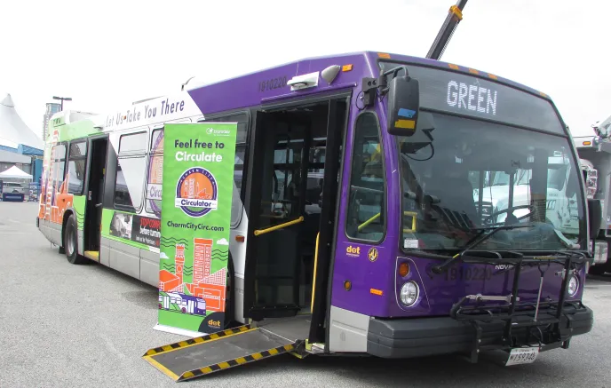 Charm City Circulator bus parked with door open