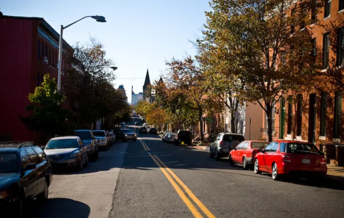 Parked cars on a Baltimore City street