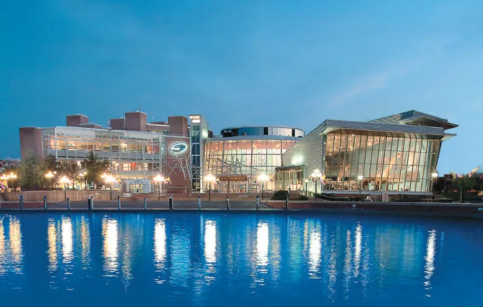 view of a building and waterfront in Baltimore City