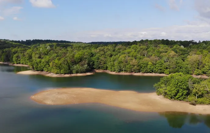Aerial view of large body of water