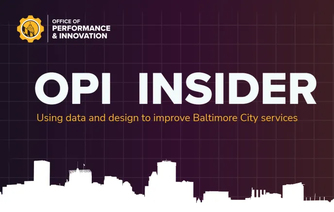 Newsletter header with purple background, OPI Insider written in white letters, and a white skyline of baltimore city