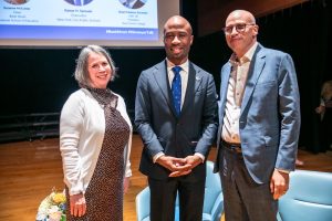 Suzanne McCotter, Dean, Bank Street Graduate School of Education; Kamar H. Samuels, Chancellor, New York City Public Schools; and Shael Polakow-Suransky, GSE ’00, President, Bank Street College, at the 2026 Niemeyer Series