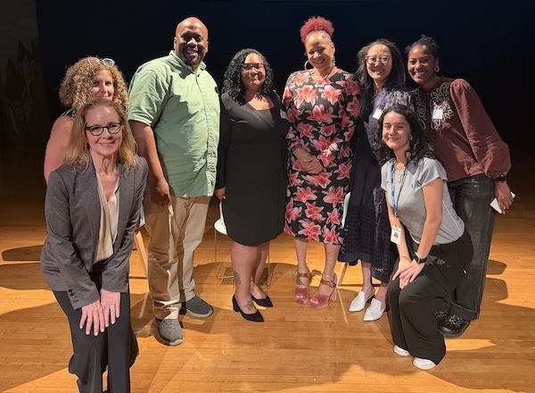 Bank Street’s Public Engagement and Research Initiative (PERI) team on stage with Nikole Hannah-Jones at Building for Education and Democracy (BEAD) Juneteenth event