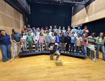 Bank Street 2026 Writer-in-Residence Dan Gutman with School for Children students at the family share event