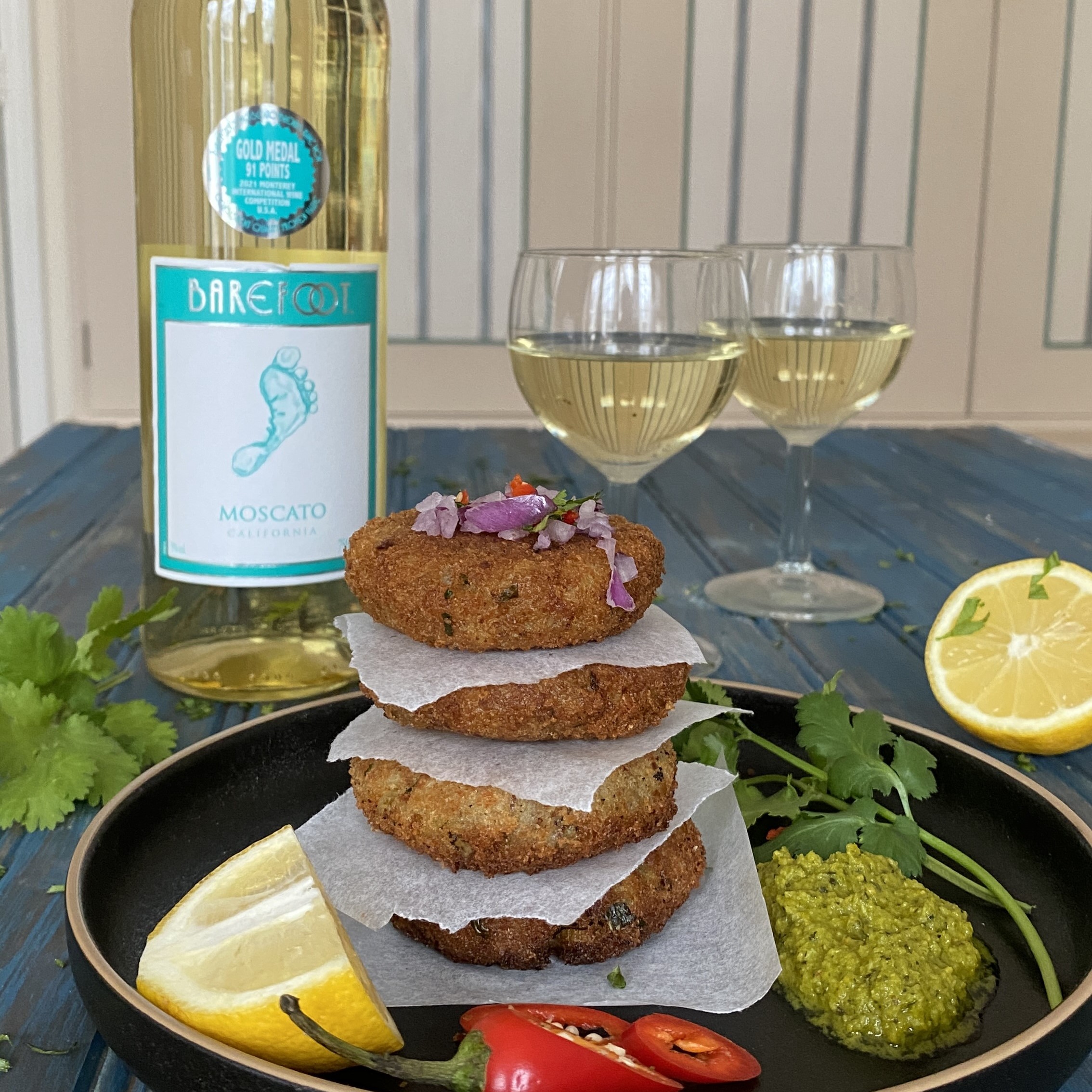 Aloo Tikkis -Spicy Potato Cakes and Barefoot Moscato