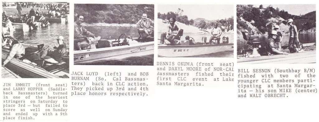 (4) Old Boat Western Tourney Comp 3 Some of the first bass boats to make it to the west. Notice Larry Hopper’s rig and the boats lined up on the shore – most of which were aluminum rigs. Photos courtesy of Dave Coolidge CLC magazine 1974.