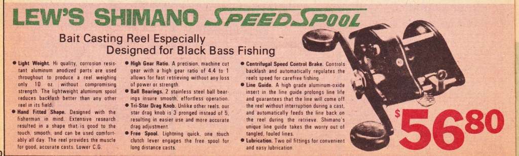 Lew's Speed Spool Ad 1976 WB BPS 1976 Bass Pro Shops ad for the Lew’s Speed Spool.