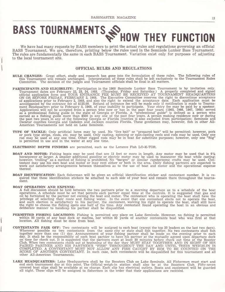 1968 B.A.S.S. Tournament Rules Bass Fishing Archives