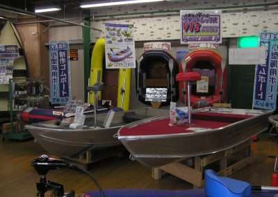 Two aluminum v-hull bass boats as sold at Popeye's in Tokyo Japan. Photo Terry Battisti 2006.