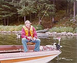 Bob Sickafoose, inventor of the Super Tail, in his MonArk bass boat on 1000 Islands. Photo Marty Friedman.