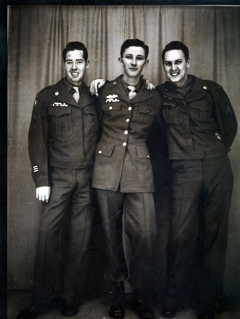 (3) Wartime Pals Stan (center) and two friends who were waiting to be sent home in 1945 after the war. Photo courtesy of Stan Fagerstrom.