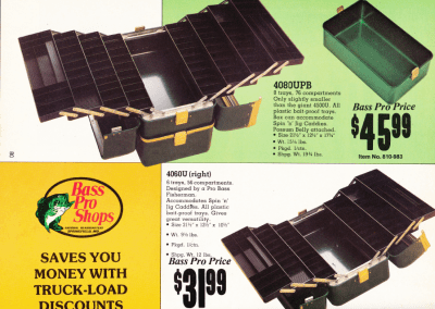 1978 UMCO 4080UPB Possum Belly Tackle Box featured in the 1978 Bass Pro Shops Master Catalog.