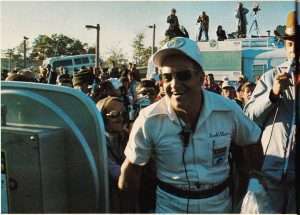 Harold Sharp having fun weighing fish at Classic VI. Photo February 1977 issue of Bassmaster Magazine.