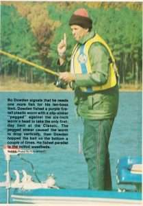 Bo Dowden at the 1976 bass Masters Classic at Lake Guntersville. Photo February 1976 issue of Bassmaster Magazine.