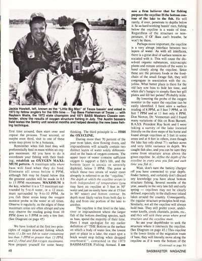 Oxygen Meter article published in the Nov/Dec 1973 issue of Bassmaster Magazine. Page 6.