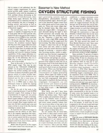 Oxygen Meter article published in the Nov/Dec 1973 issue of Bassmaster Magazine. Page 5.