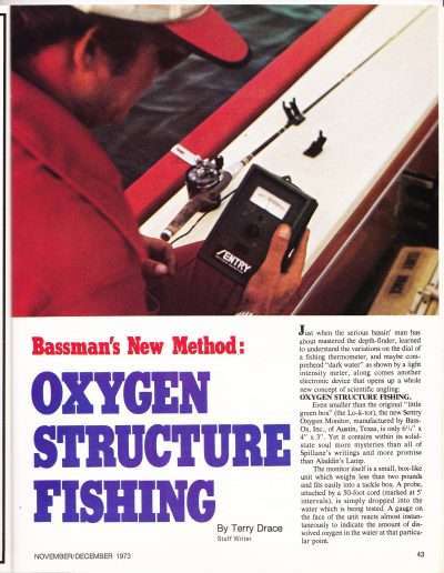Oxygen Meter article published in the Nov/Dec 1973 issue of Bassmaster Magazine. Page 1.
