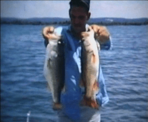 Bobby Murray with three Toledo Bend largemouths from the 1960s era.