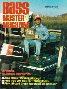 Classic V winner Jack Hains hold the 1975 Classic trophy. Photo Bassmaster Magazine.