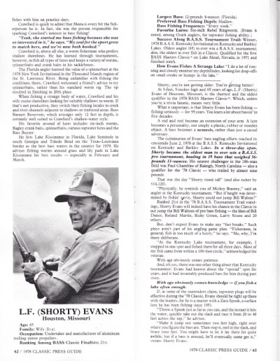 1978 Bass Masters Classic Press Guide Pages 62 and 63