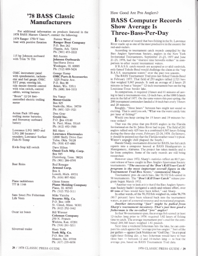 1978 Bass Masters Classic Press Guide Pages 28 and 29