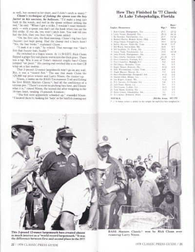 1978 Bass Masters Classic Press Guide Pages 22 and 23