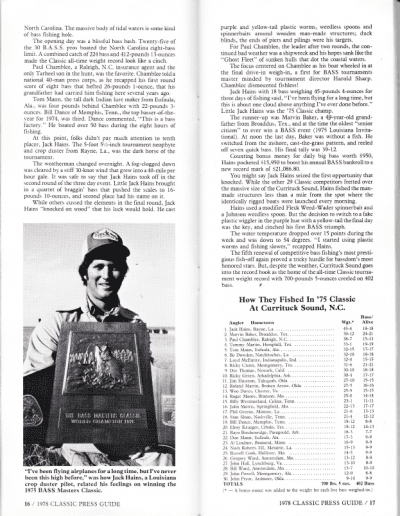 1978 Bass Masters Classic Press Guide Pages 16 and 17