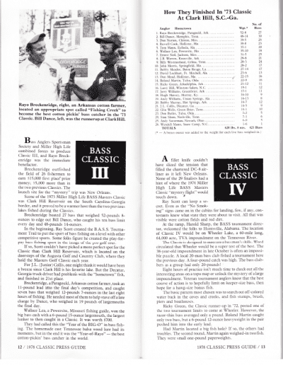 1978 Bass Masters Classic Press Guide Pages 12 and 13