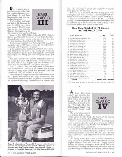 1976 Bass Masters Classic Press Guide Page 14 & 15
