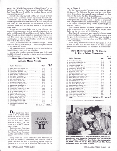 1976 Bass Masters Classic Press Guide Page 12 & 13
