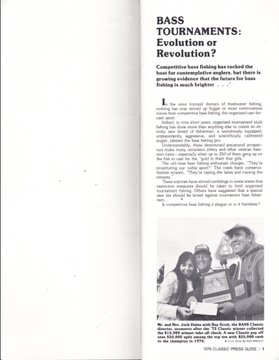 1976 Bass Masters Classic Press Guide Page 1