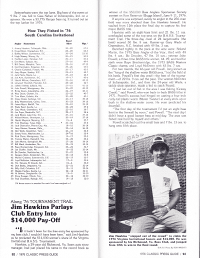 1976 Bass Masters Classic Press Guide Page 92 & 93