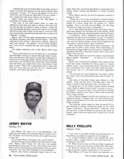 1976 Bass Masters Classic Press Guide Page 66 & 67