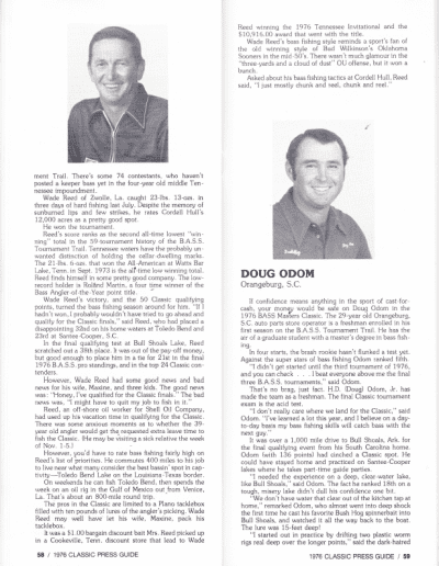 1976 Bass Masters Classic Press Guide Page 58 & 59