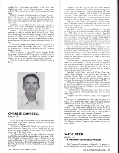 1976 Bass Masters Classic Press Guide Page 56 & 57