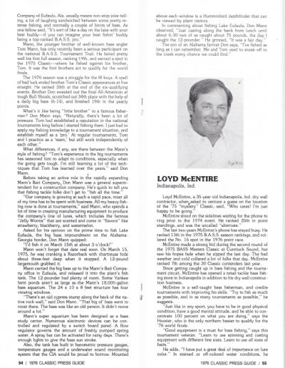 1976 Bass Masters Classic Press Guide Page 54 & 55