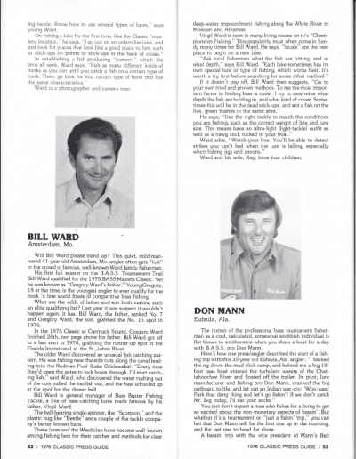 1976 Bass Masters Classic Press Guide Page 52 & 53