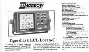 Another ad for the IIMorrow Inc. Tigershark LCL LORAN-C unit. Circa 1990.