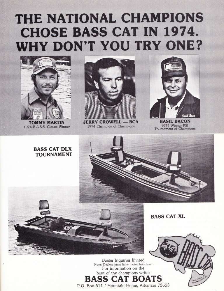 Bass Cat 2 BM 1976 1976 Bass Cat ad featuring Tommy Martin, Jerry Crowell, and Basil Bacon.