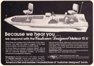 1976 Arrow Glass Meteor 15'-6". This is the same ad they placed in 1975.