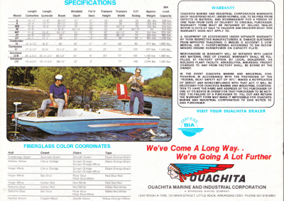 1974 Ouachita Boat Catalog Back Cover